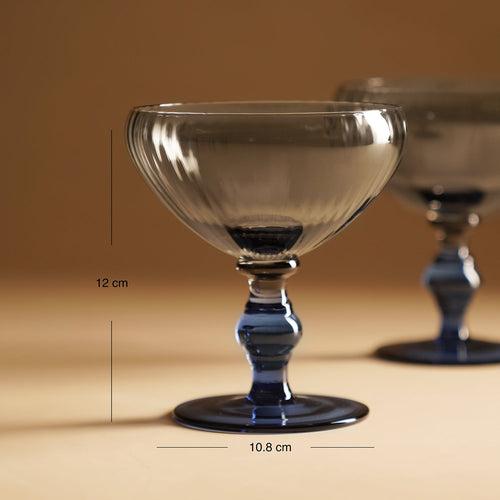 Set of 2 Blue & Grey Cobaltine Ribbed Texture Champagne Coupes