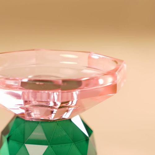 Pink & Green Two Tone Cut Glass Candle Holder