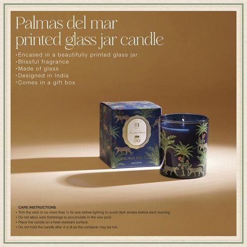 Navy Blue Palmas Del Mar Printed Glass Jar Candle