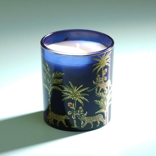 Navy Blue Palmas Del Mar Printed Glass Jar Candle