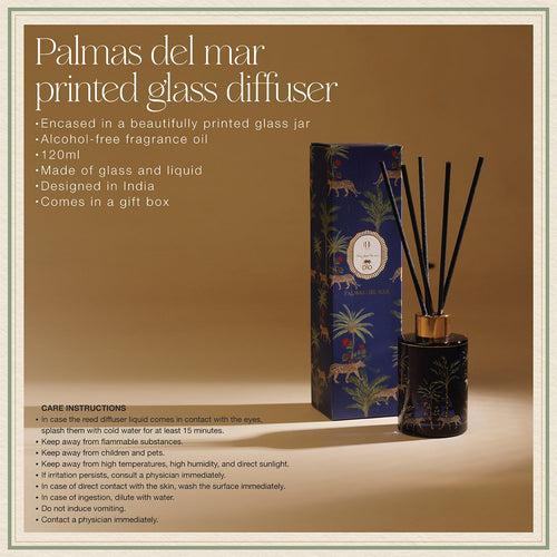 Navy Blue Palmas Del Mar Printed Glass Diffuser