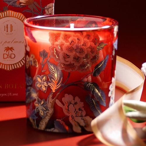 Red Jardin Botanico Printed Glass Jar Candle