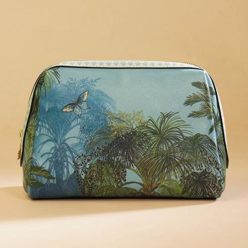 Blue Bergamo Printed Faux Leather Vanity Pouch - Large