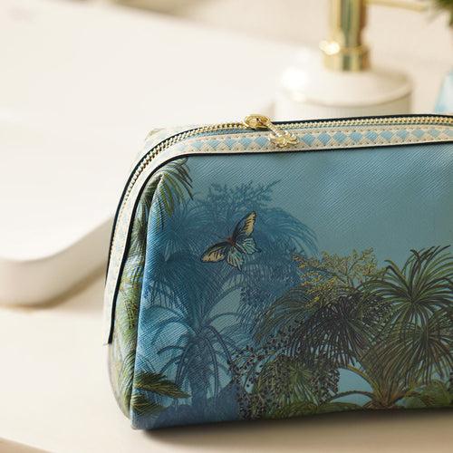 Blue Bergamo Printed Faux Leather Vanity Pouch - Small