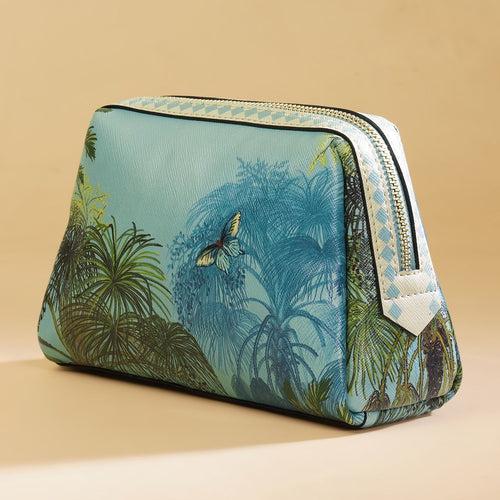 Blue Bergamo Printed Faux Leather Vanity Pouch - Small