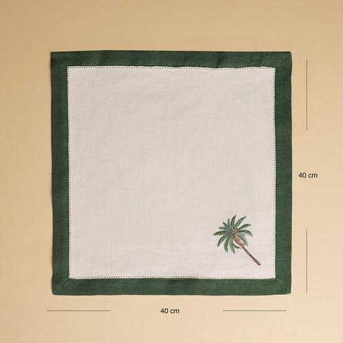 Set of 4 Green Palm Motif Linen Napkins