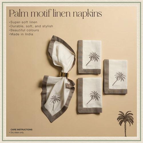 Set of 4 Grey Palm Motif Linen Napkins