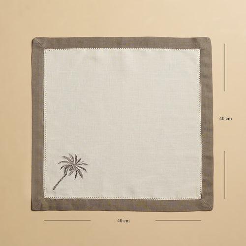 Set of 4 Grey Palm Motif Linen Napkins