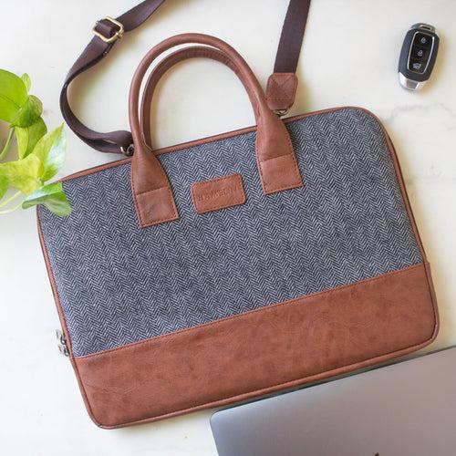 Theo Sleek Laptop Bag (Grey Herringbone)