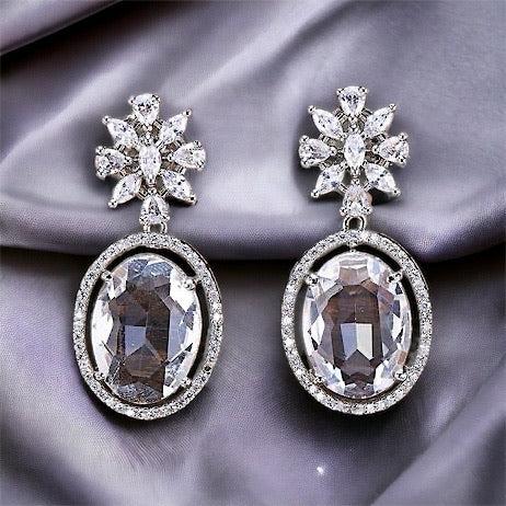 Divine Stone Drop CZ Earrings - White