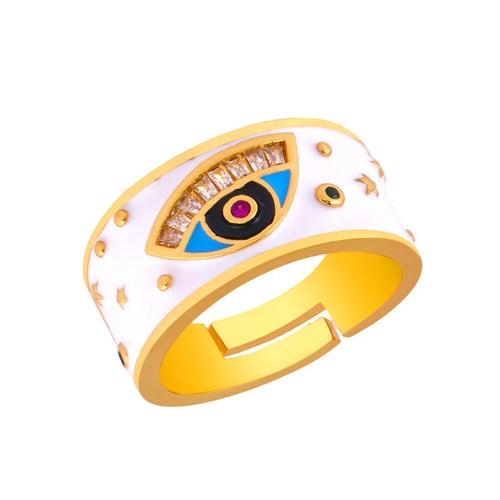 Solace Evil Eye Stone And Enamel Adjustable Ring