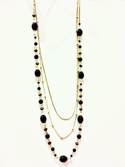 Antique Black Bead Multichain Necklace