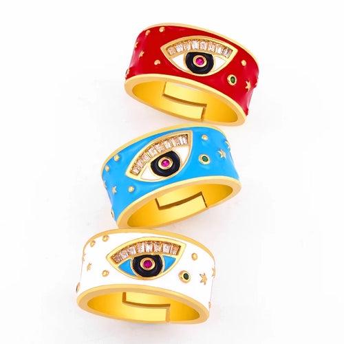 Solace Evil Eye Stone And Enamel Adjustable Ring