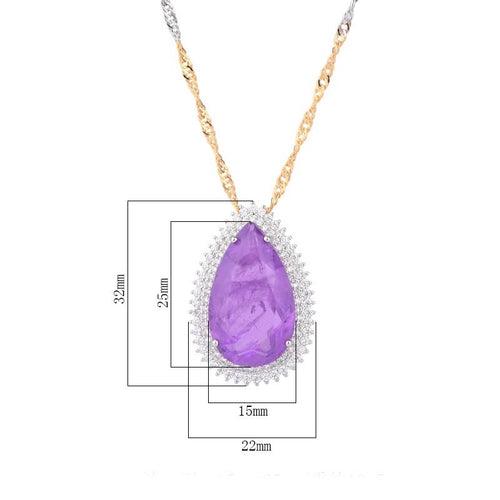 Tear Drop Pink Sapphire & Cubic Zircon Pendant Chain Necklace