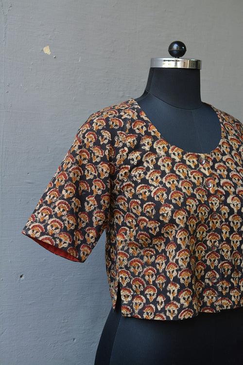 Raglan Sleeves Saree Blouse: Kalamkari Print