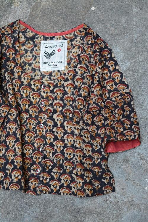 Raglan Sleeves Saree Blouse: Kalamkari Print