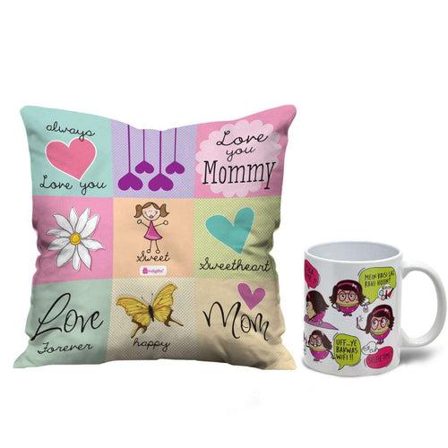 Love You Mommy Printed Cushion & Coffee Mug Gift for Mother