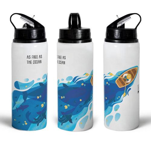 Personalised Sipper Water Bottle with Rowing Boat Illustration - Customize Bottle with your Name