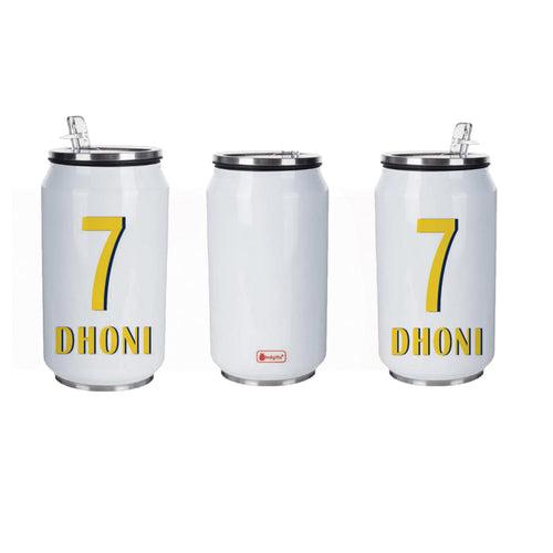 Dhoni Printed Insulated Personalised Steel Sipper Can With Lid And Straw - 350 ML