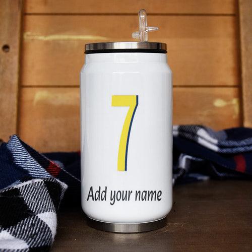 Dhoni Printed Insulated Personalised Steel Sipper Can With Lid And Straw - 350 ML