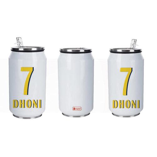 Dhoni Printed Insulated Steel Sipper Can With Lid And Straw - 350 ML