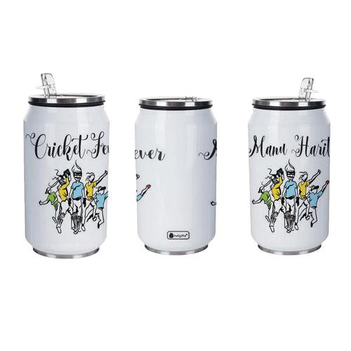 Cricket Fever Personalised Sipper Can With Lid And Straw - 350 ML