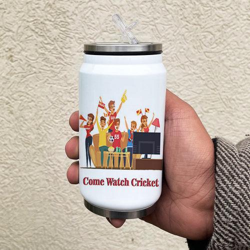 Watch Cricket Printed Sipper Can With Lid And Straw - 350 ML