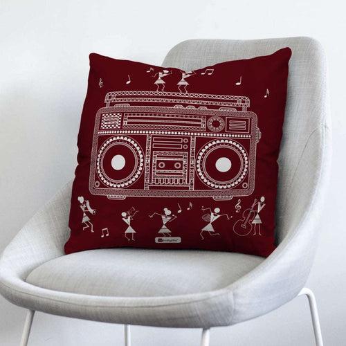 Mandala Themed Musical Instruments Printed 4 Red Cushion with Covers For Home Decor