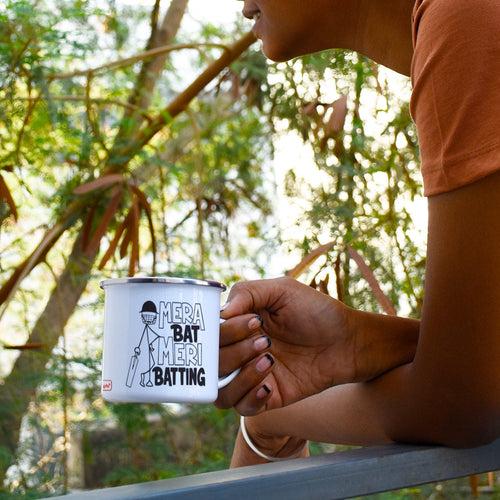Personalised Mera Bat Meri Batting Printed Enamel Mug - Customize Mug With Your Name