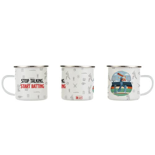 Stop Talking Start Batting Printed Enamel Mug - 250 ML