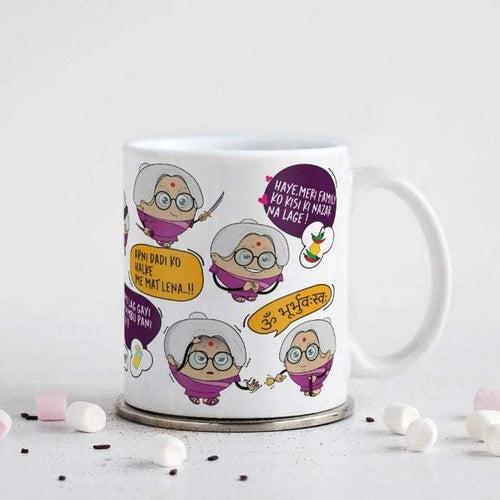 Grandma Quote Printed Multicolor Poly Satin Cushion And Ceramic Coffee Mug