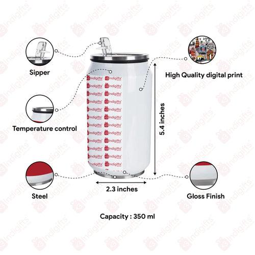 Dhoni Printed Insulated Personalised Steel Sipper Can With Lid And Straw - 350 ML