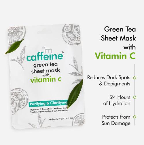 Green Tea Sheet Masks - Vitamin C, Niacinamide & Fruit AHA Mix - Pack of 3