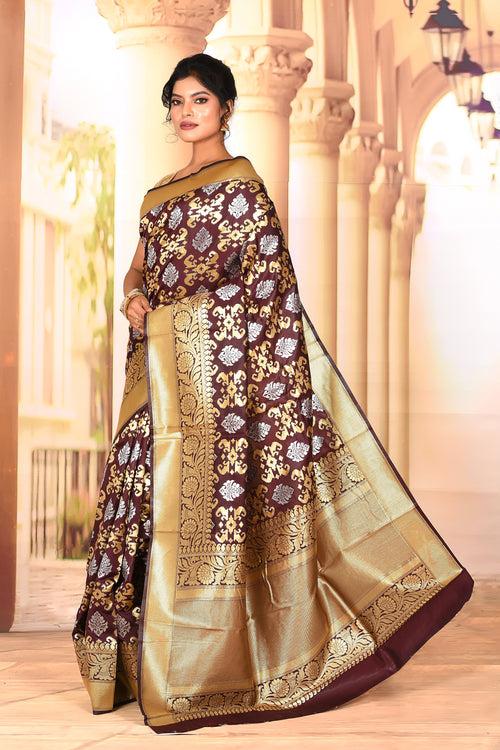 Coffee Brown Semi Silk Saree