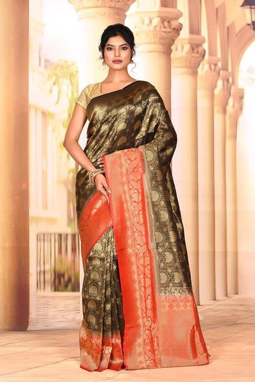 Black Red Semi Silk Saree