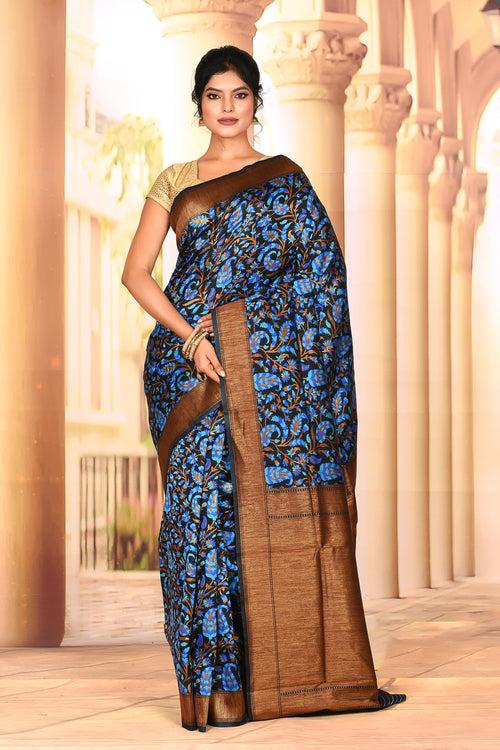 Blue Black Semi Silk Saree