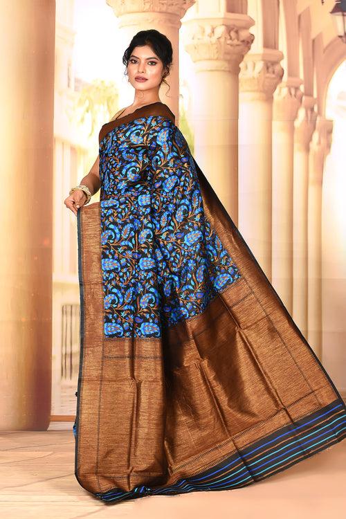 Blue Black Semi Silk Saree