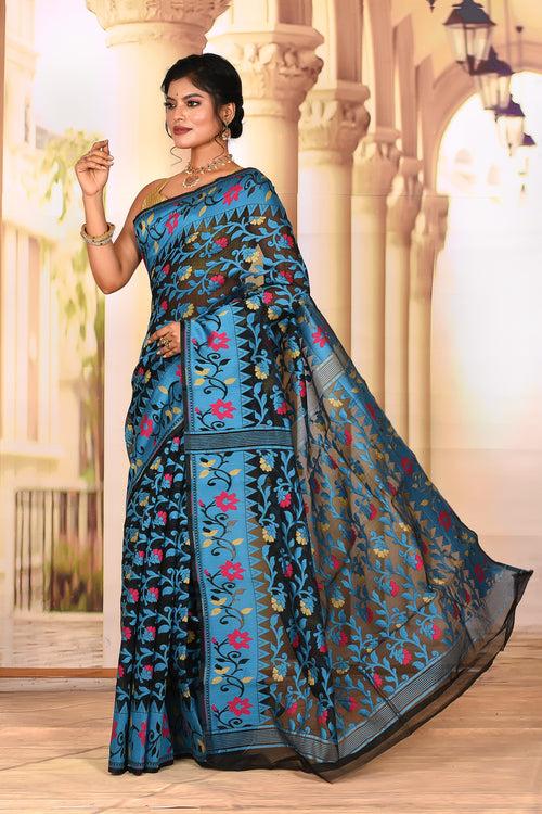 Lightweight Black Blue Jamdani Saree