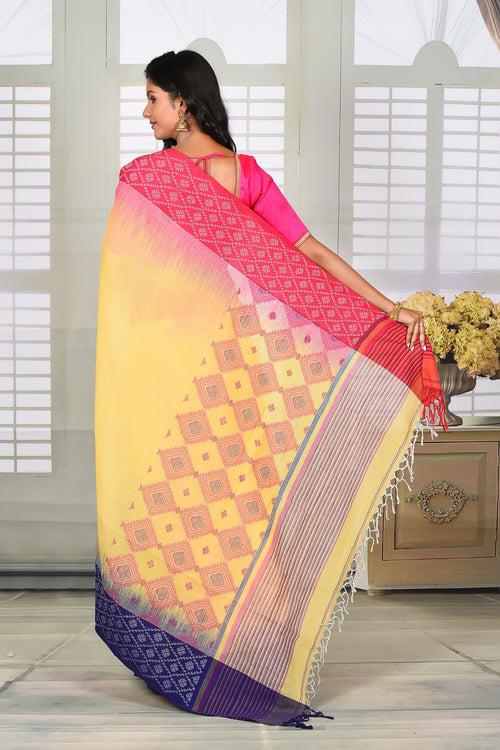 Lemon Cotton Handloom Saree with Ganga-Jamuna Border