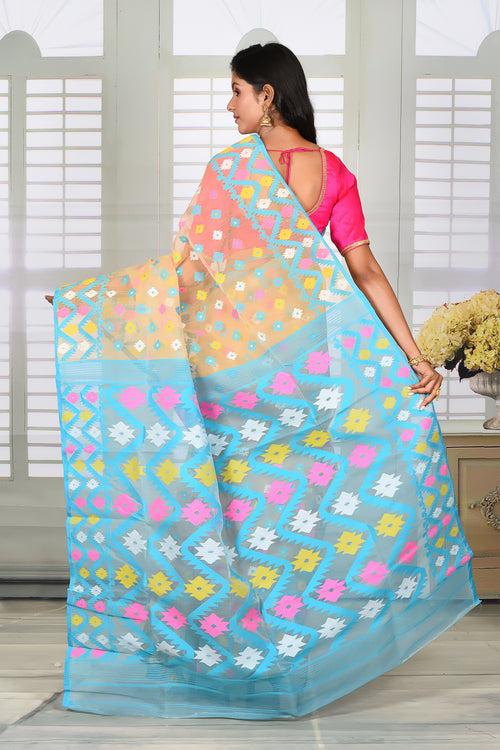 Lightweight Yellow Blue Jamdani Saree