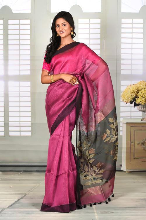 Magenta Linen Handloom Saree