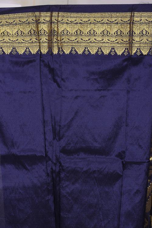 Blue Half & Half Semi Silk Saree