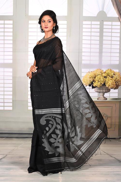 Black Linen Handloom Saree