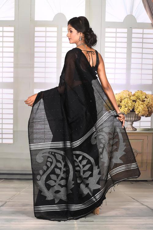 Black Linen Handloom Saree