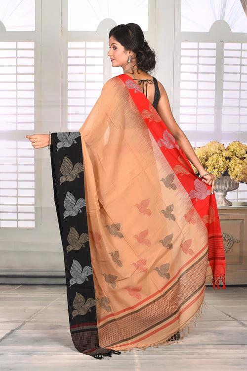 Beige Cotton Handloom Saree with Ganga-Jamuna Border