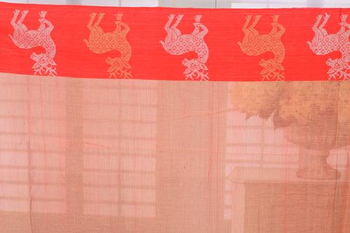Beige Cotton Handloom Saree with Ganga-Jamuna Border