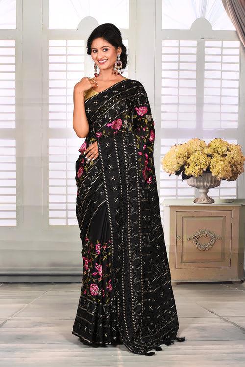 Black Semi Silk Saree