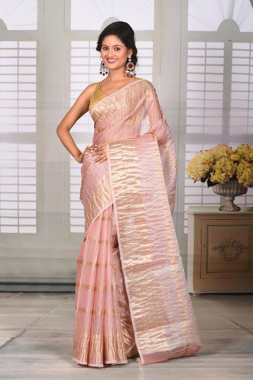 Peach Crushed Tissue Saree