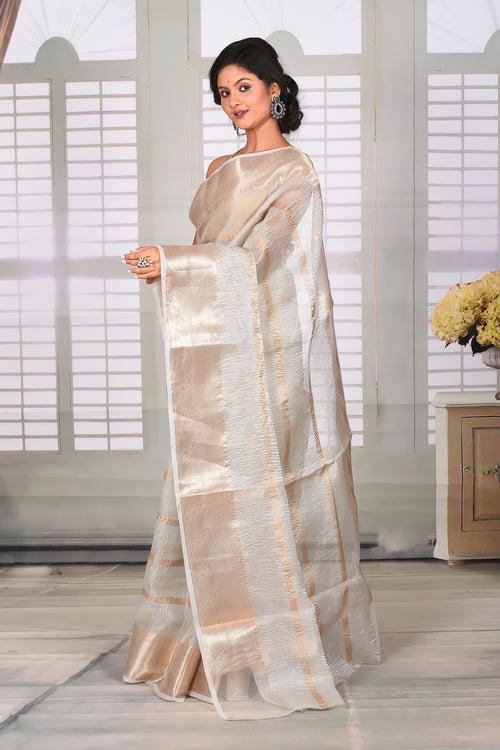 White Crushed Tissue Saree