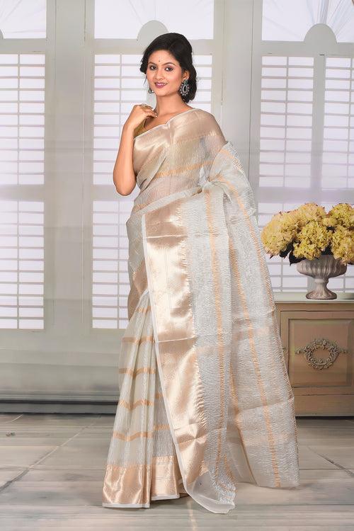 Grey Crushed Tissue Saree